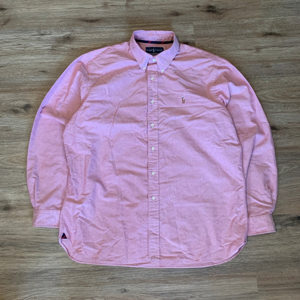 Ralph Lauren Mens Pink Oxford Button Down Shirt Long Sleeve Pony Logo XL
